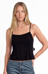 Black Top with a Pleated Neckline