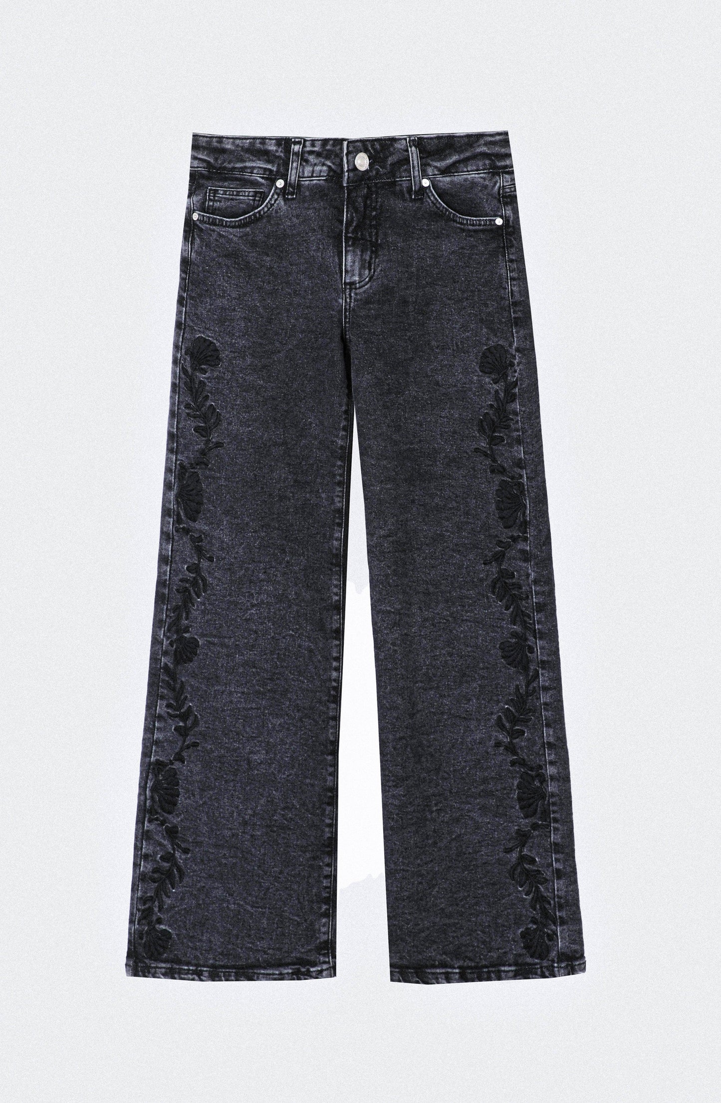 Grey Floral Embroidered Pants