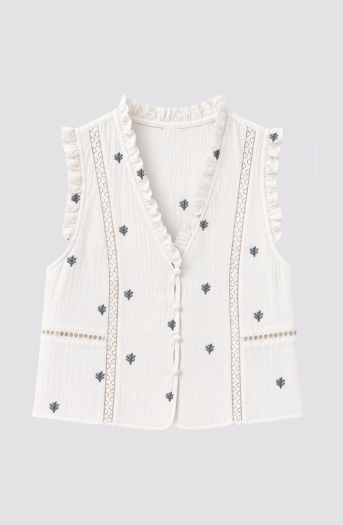 White Embroidered Sleeveless Blouse