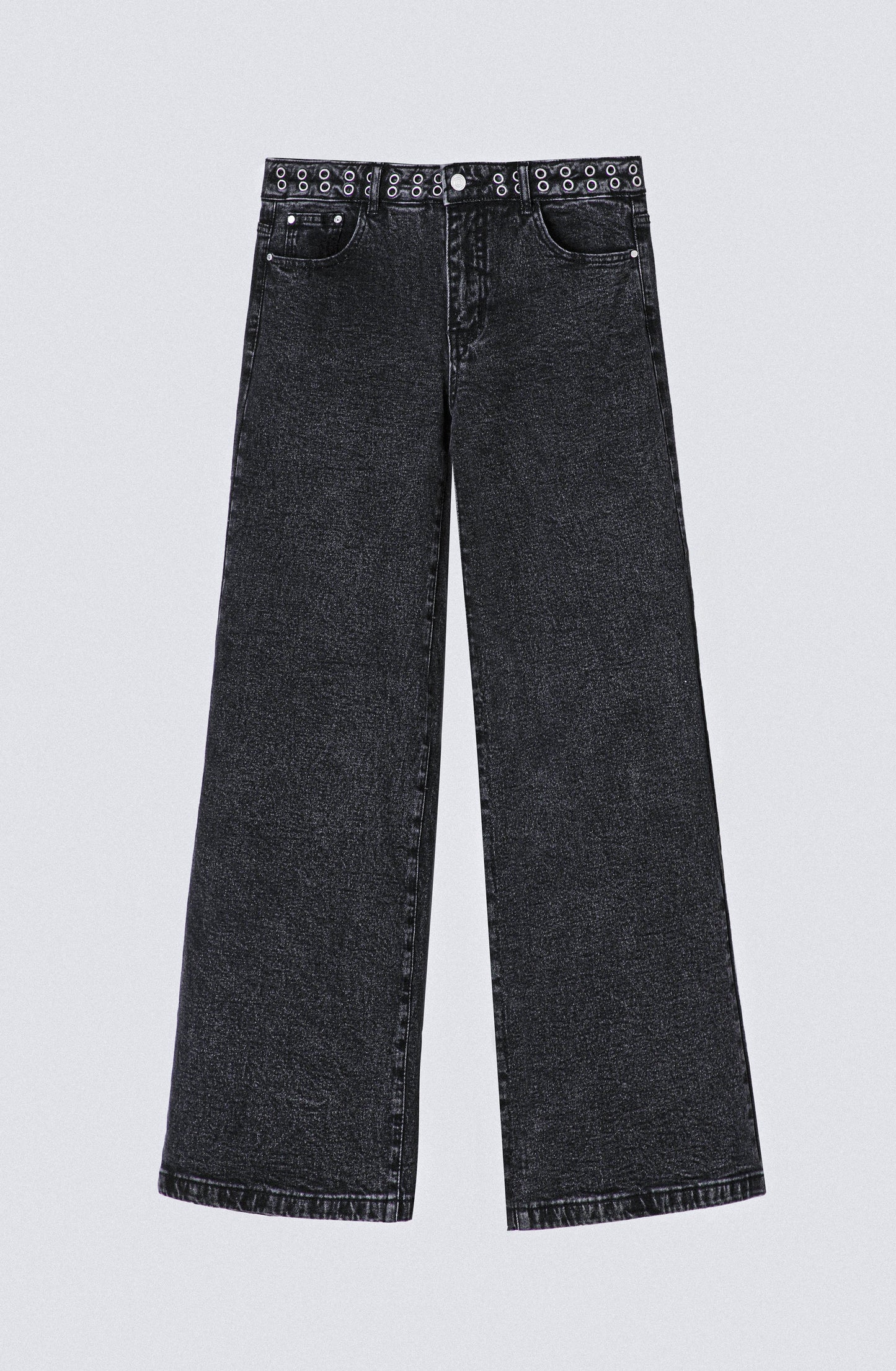 Pantalón Wide Leg Pretina Ojal Black