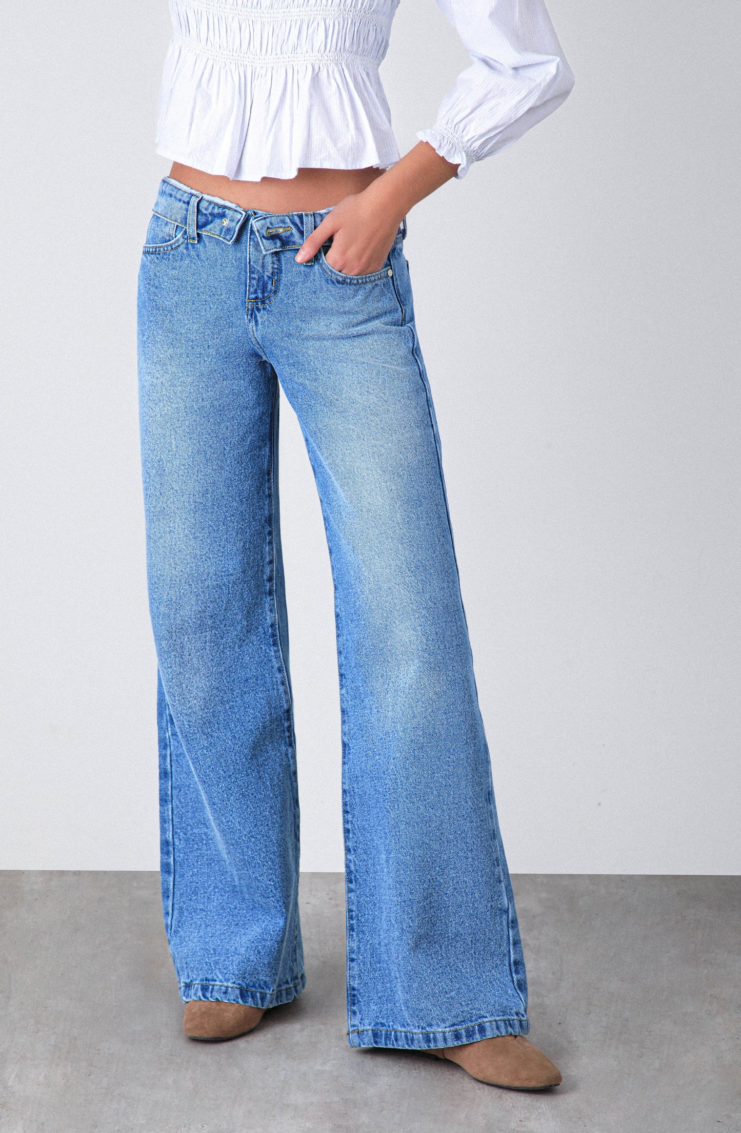 Blue Inverted Waistband Pants