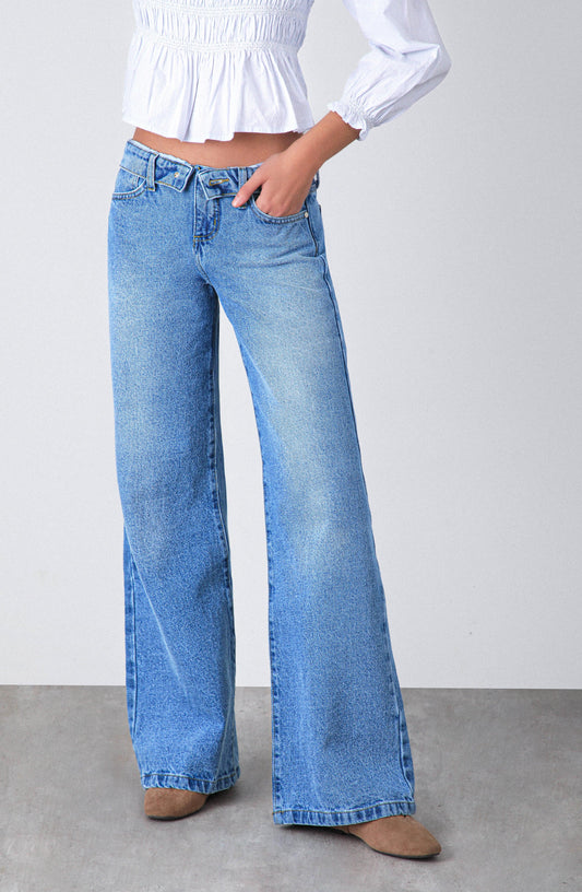 Blue Inverted Waistband Pants