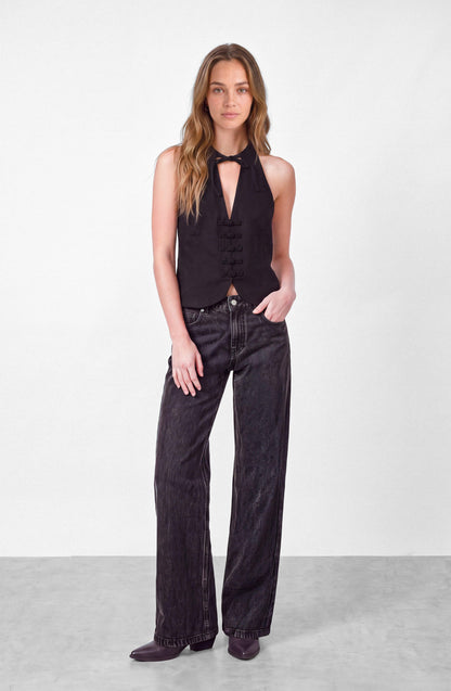 Black Button Halter Top