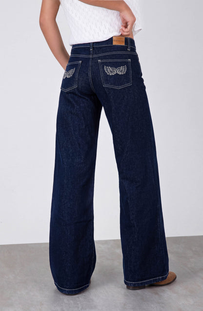 Low-Rise Embroidered Wings Pants