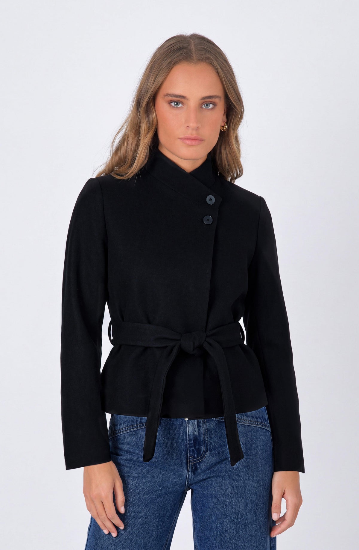 Black Double-Breasted Bow Blazer