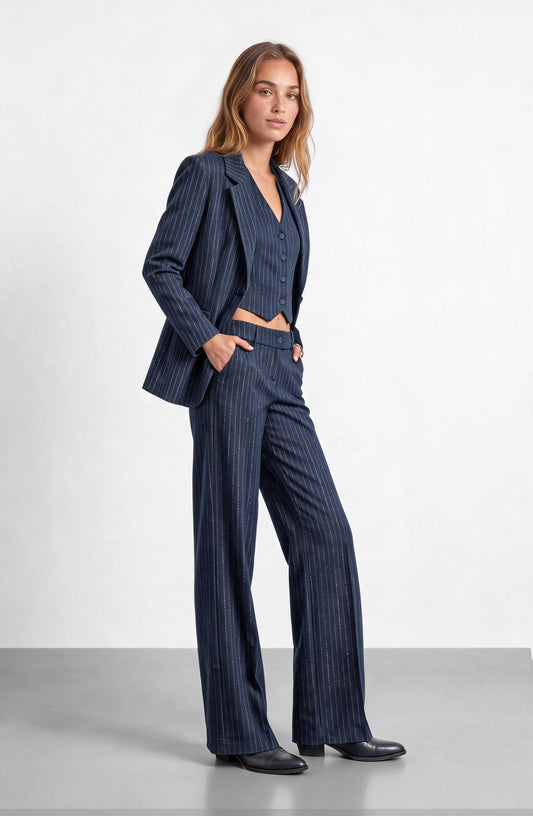 Blue Lurex Pinstripe Tailored Pants