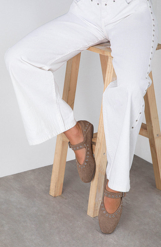 Taupe Eyelet Ballet Flats