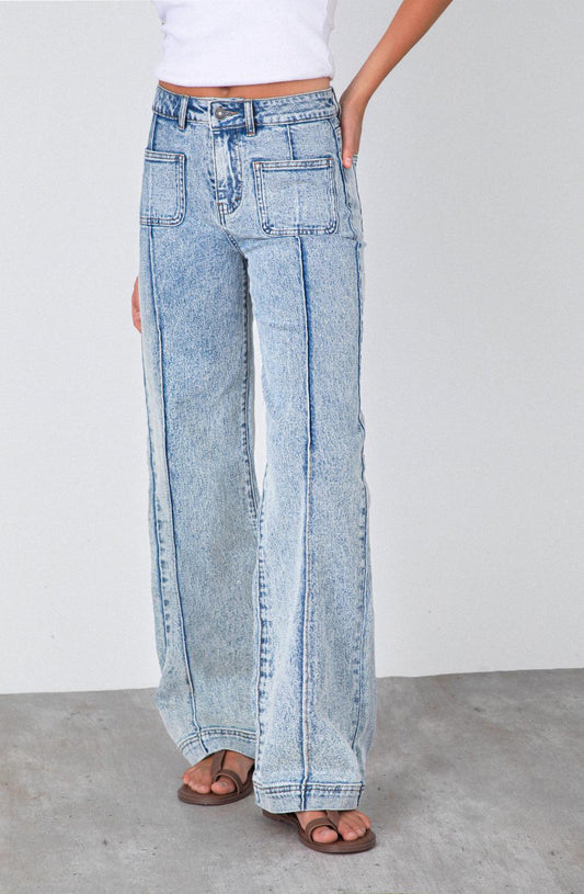 Blue Pocket Wide Leg Pants