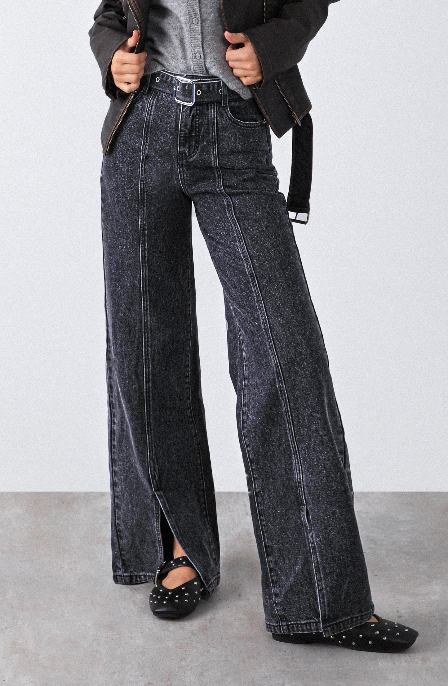 Black Belted Slit Pants