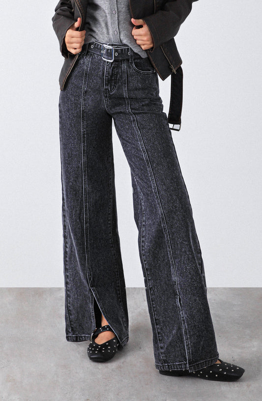 Black Belted Slit Pants