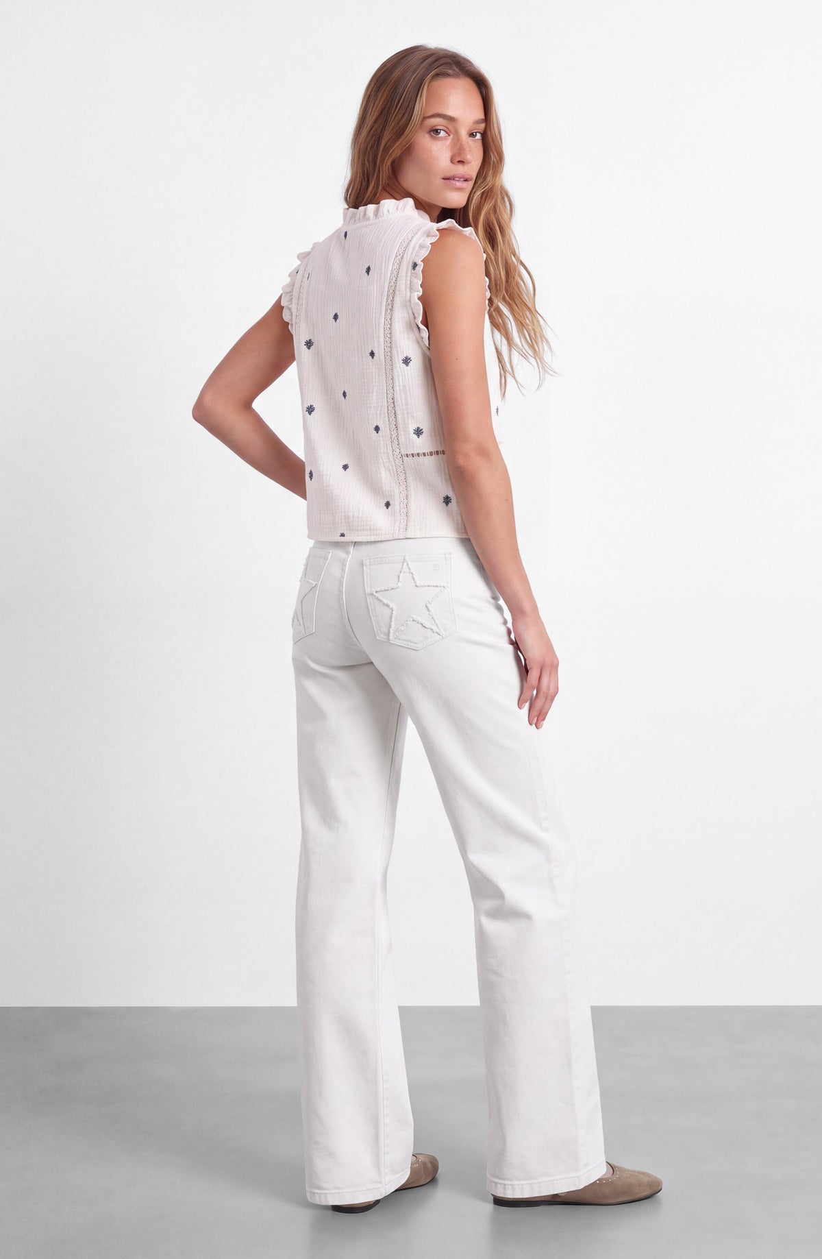 White Star Frayed Pants