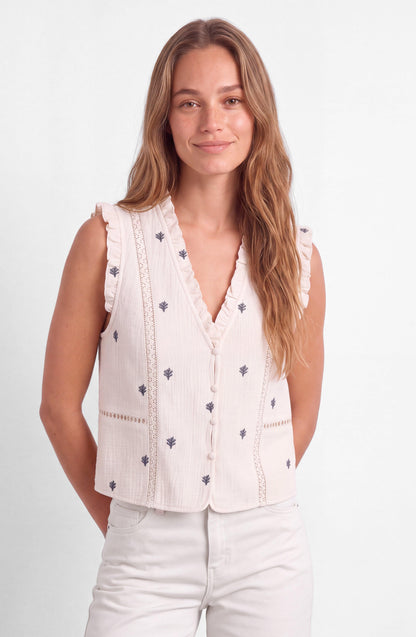 White Embroidered Sleeveless Blouse