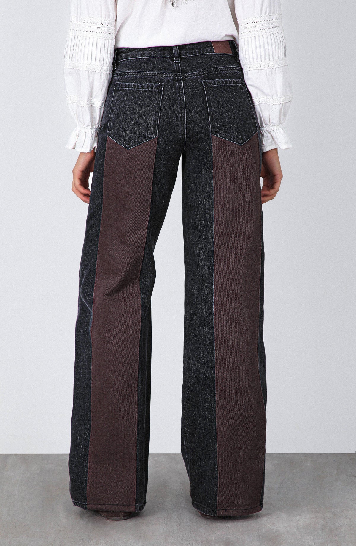 Brown Pants with Denim Appliqué