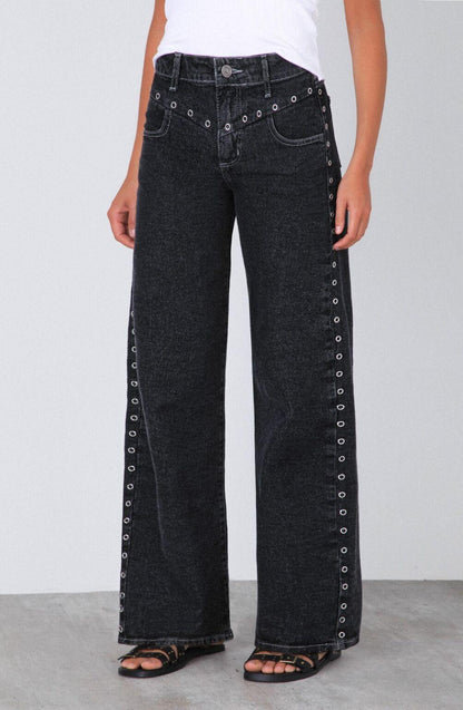 Black Front Buttonhole Pants