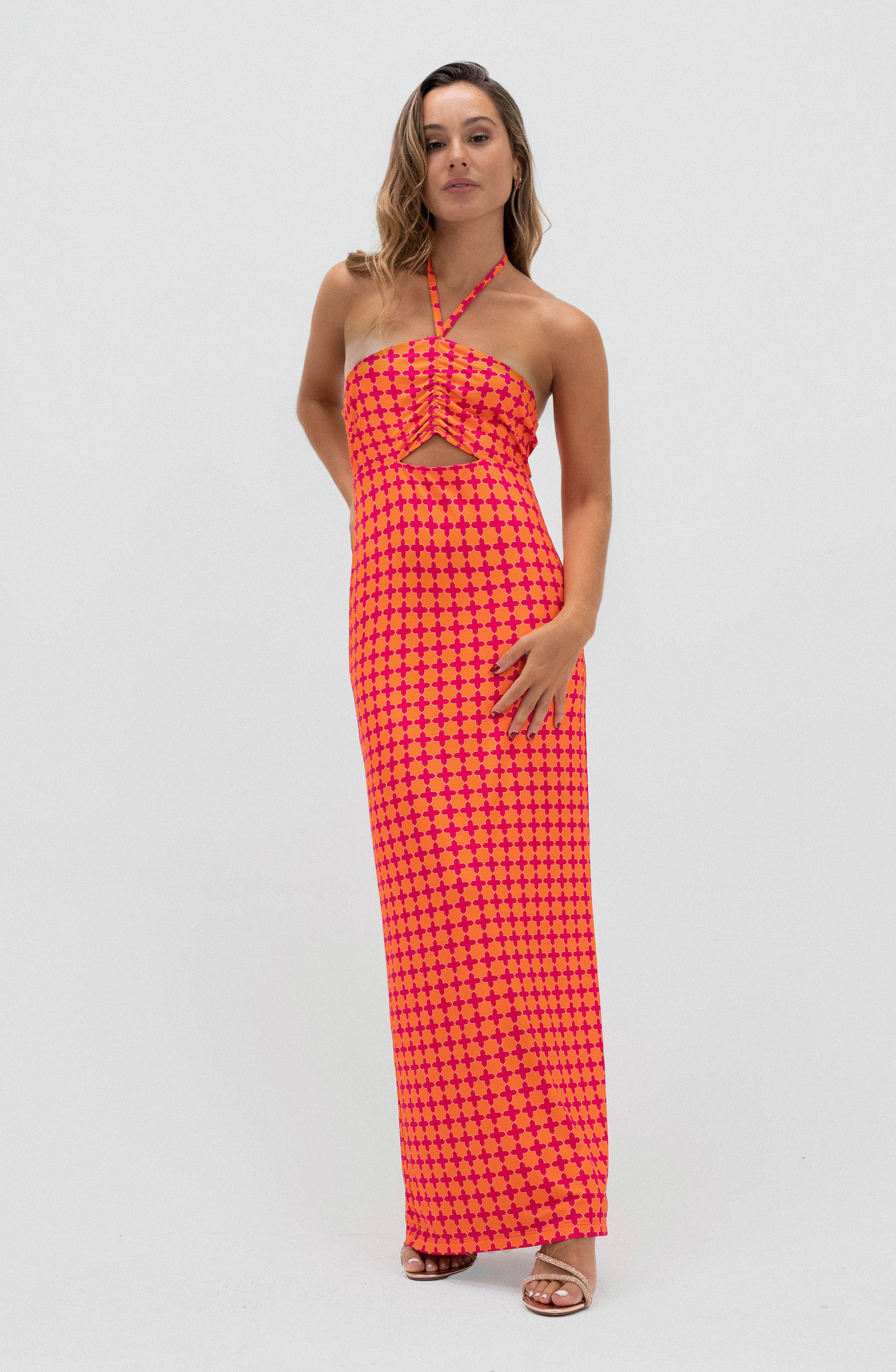 Fuchsia Print Cut Out Dress
