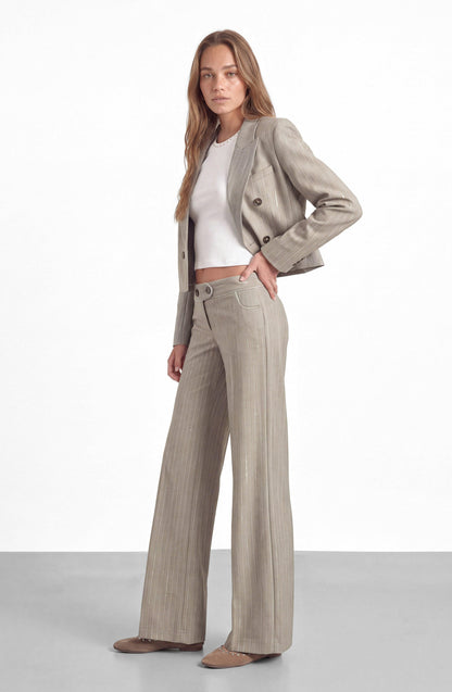 Beige Lurex Tailored Pants