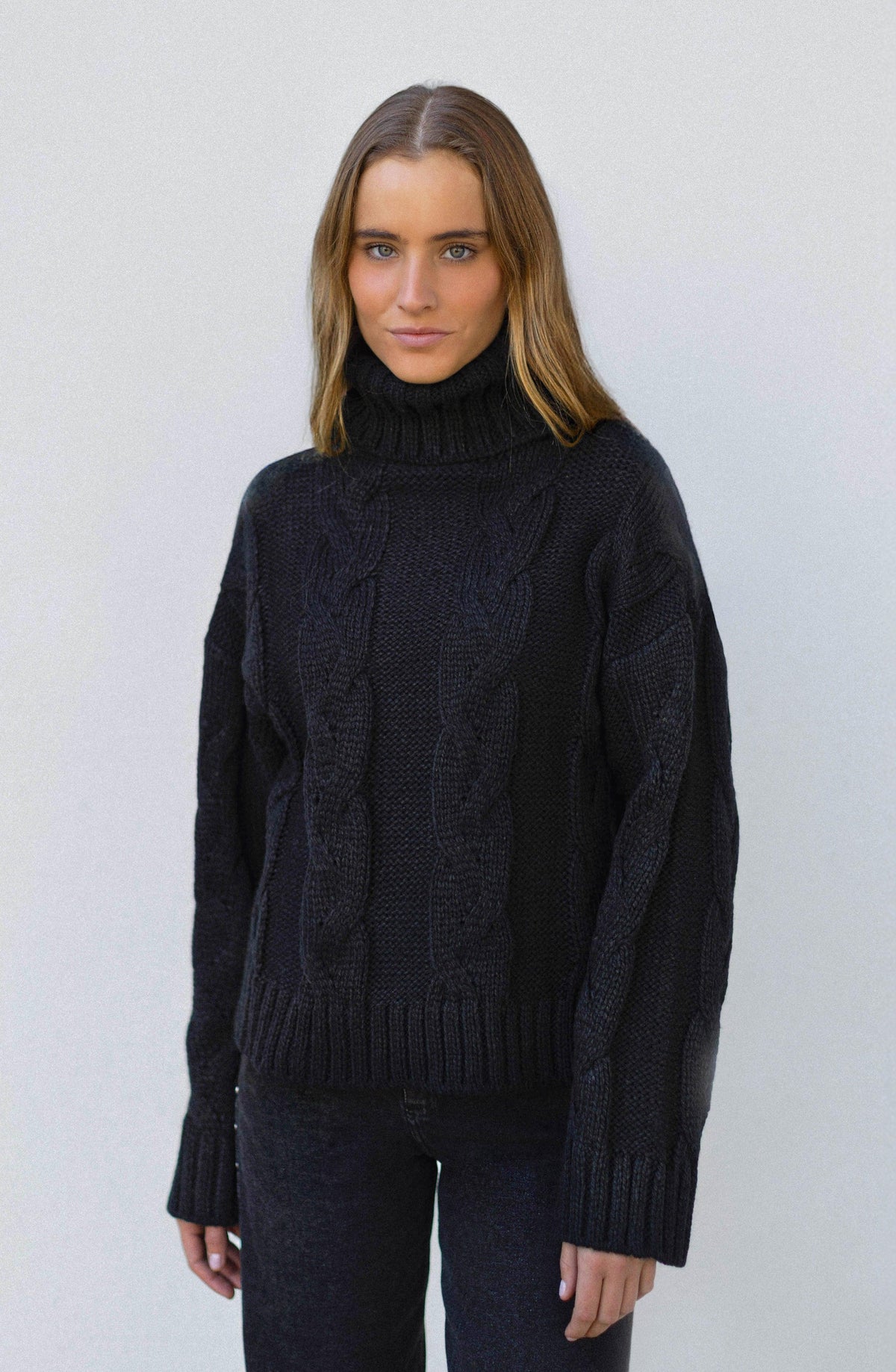 Black Cable-Knit Sweater