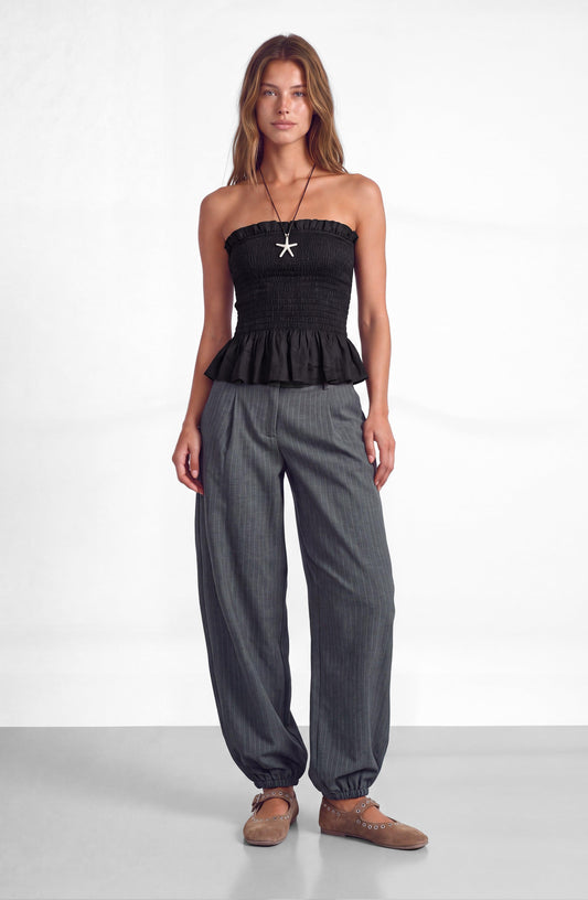 Gray Striped Balloon Pants