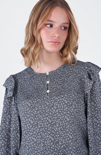 Grey Lurex Printed Flowy Blouse