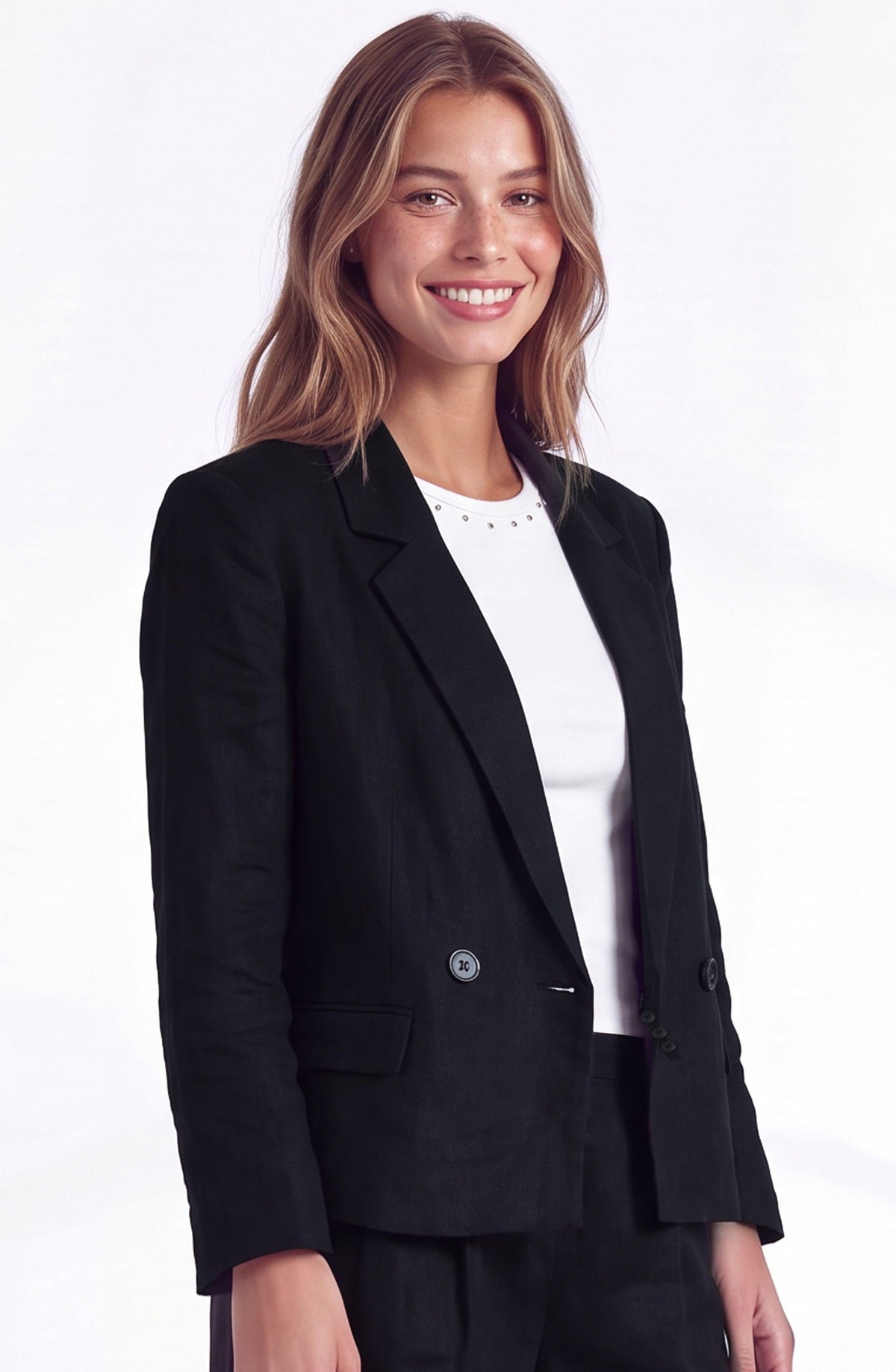 Black Cropped Linen Blazer