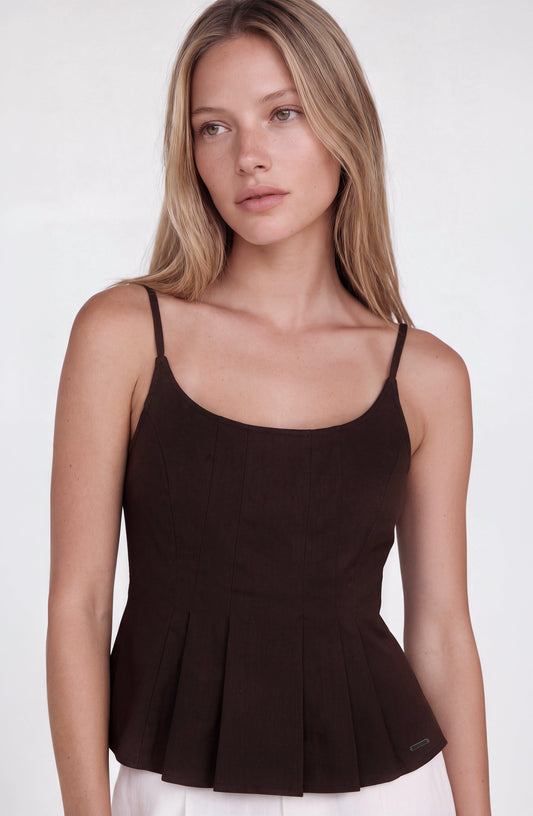 Brown Fitted Pleated Top