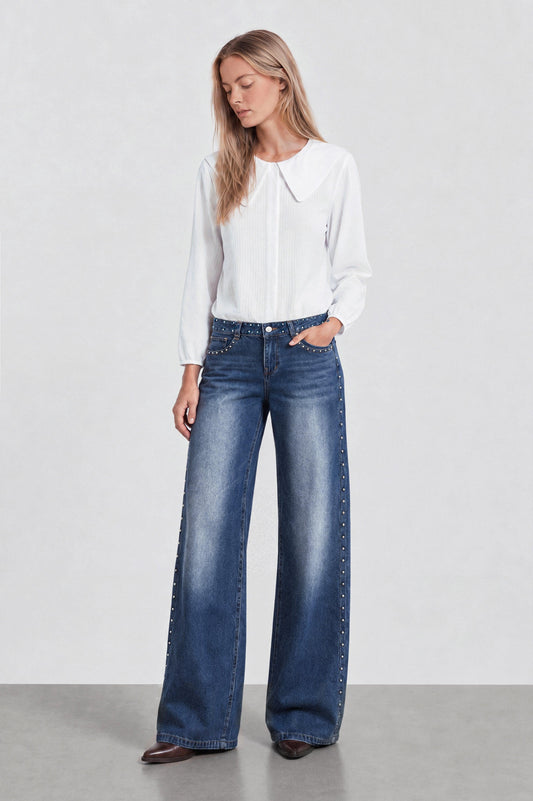 Light Blue Studded Waistband Pants