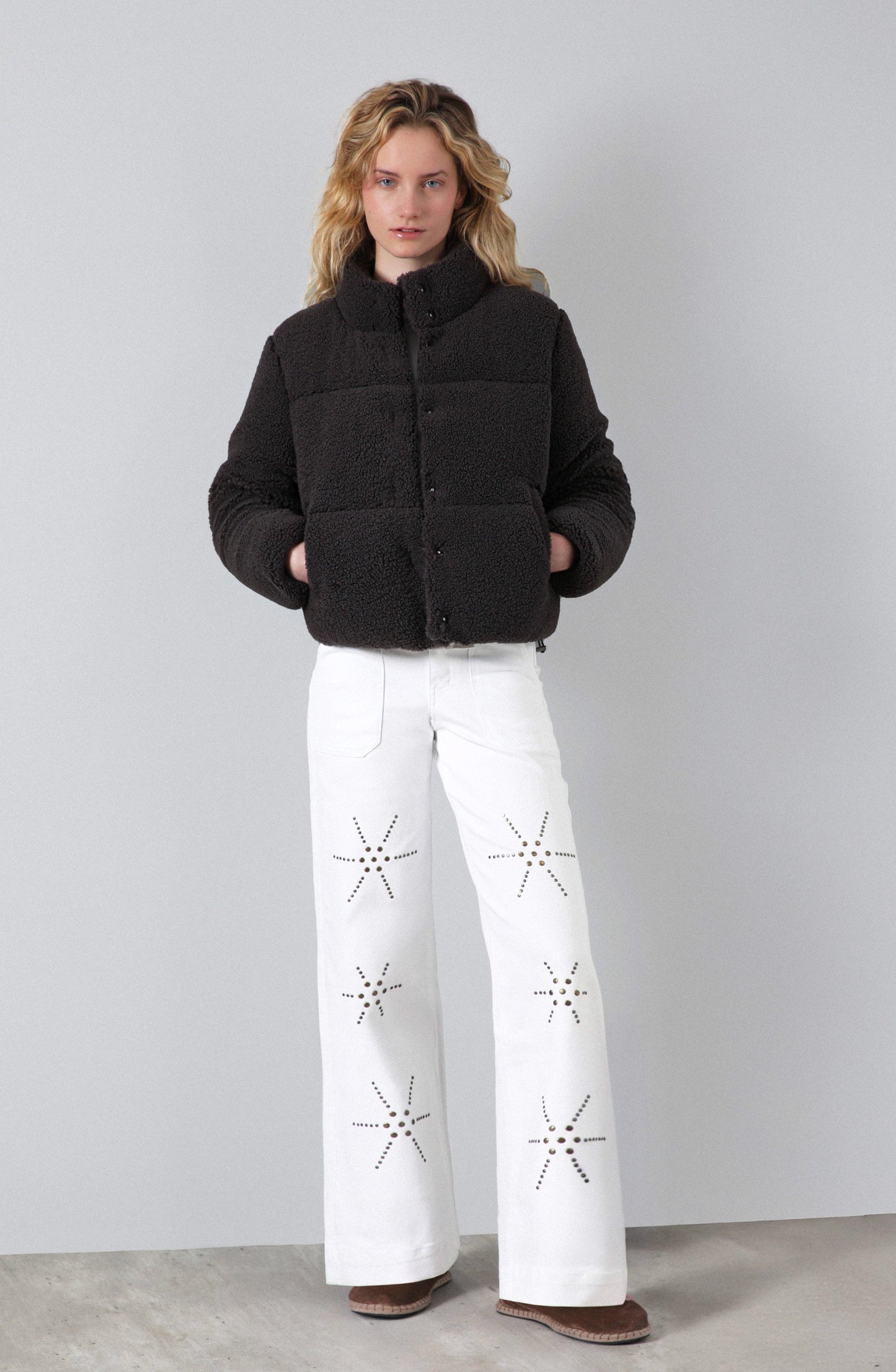 Gray Puffer Sherpa Fleece