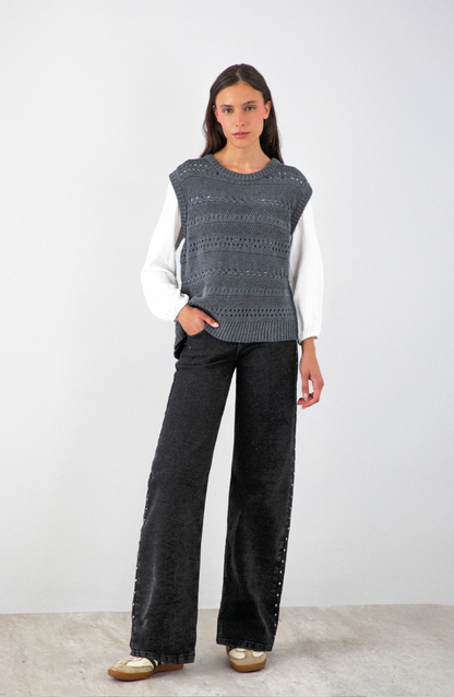 Gray Braided Sweater Vest