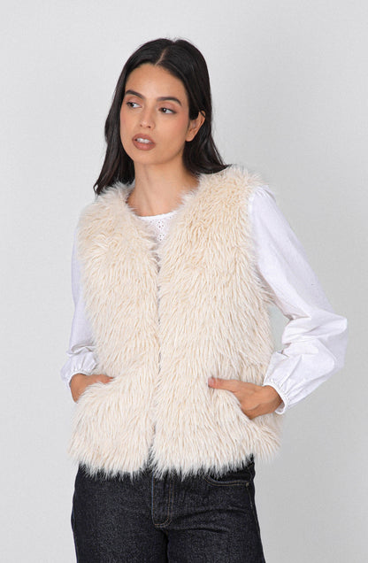 Sleeveless White Fur Jacket