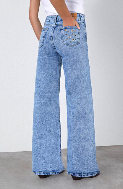Blue Ojal Back Pocket Pants
