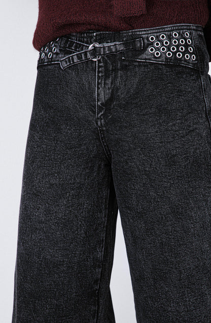 Black Eyelet Waistband Pants