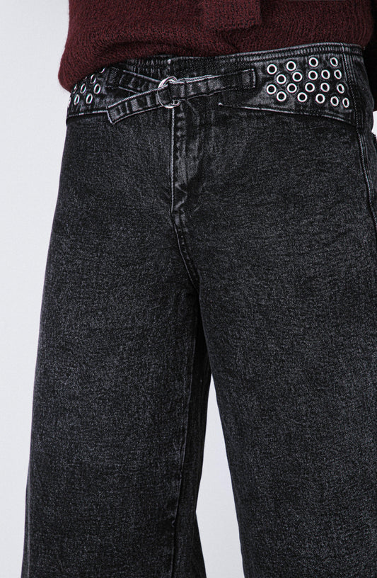 Black Eyelet Waistband Pants