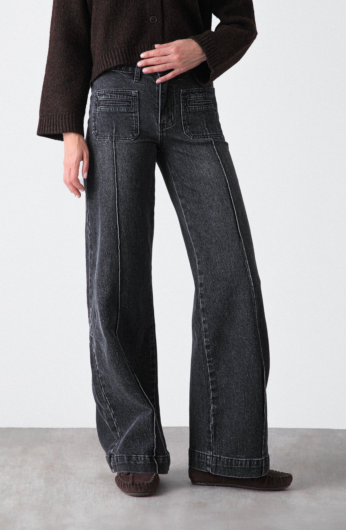 Wide Leg Pocket Black Pants