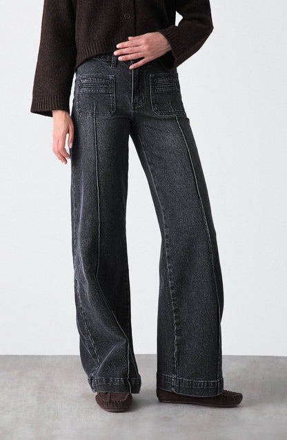 Wide Leg Pocket Black Pants