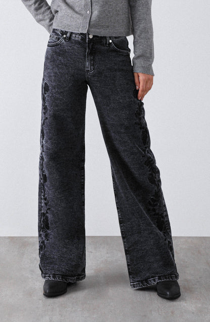 Grey Floral Embroidered Pants