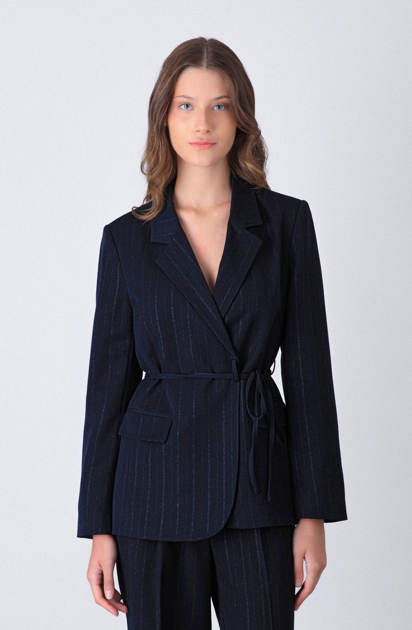 Navy Lurex Striped Blazer