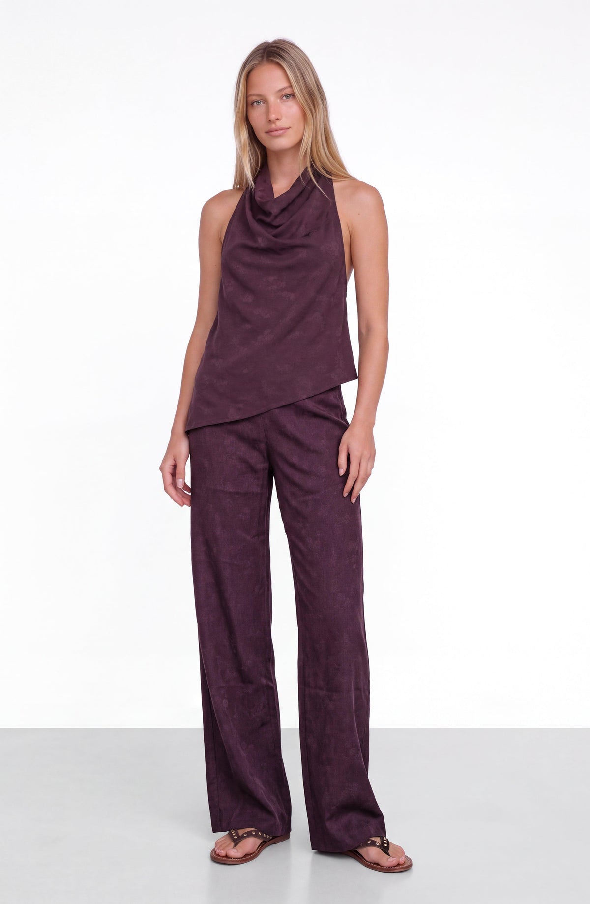 Purple Pants with a Wide Waistband