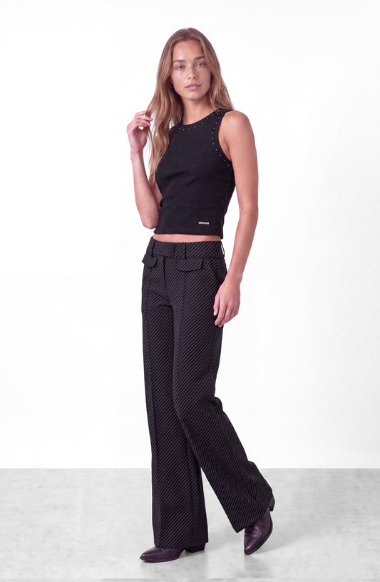 Black Pinstripe Tailored Pants