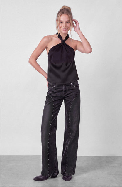 Wide Grey Studded Cut Pants