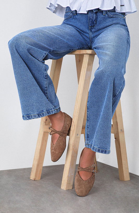 Brown Studded Ballerina Flats