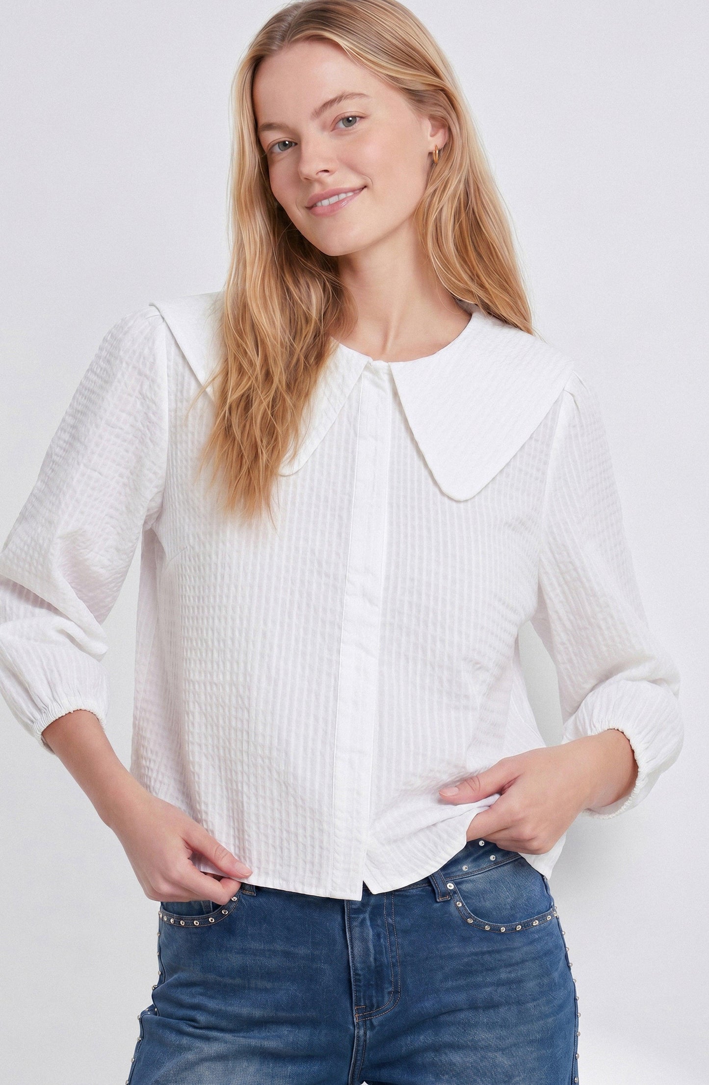 Vichy White Bobo Collar Blouse