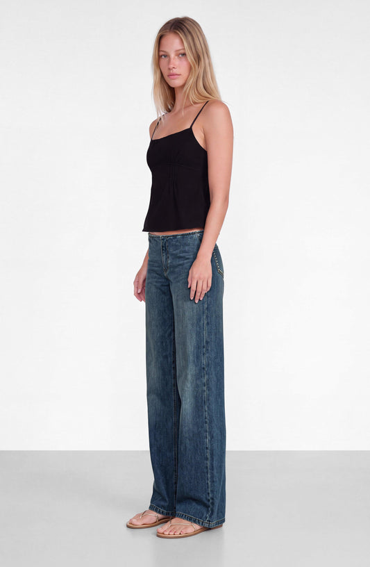 Blue Studded Pants Without a Waistband