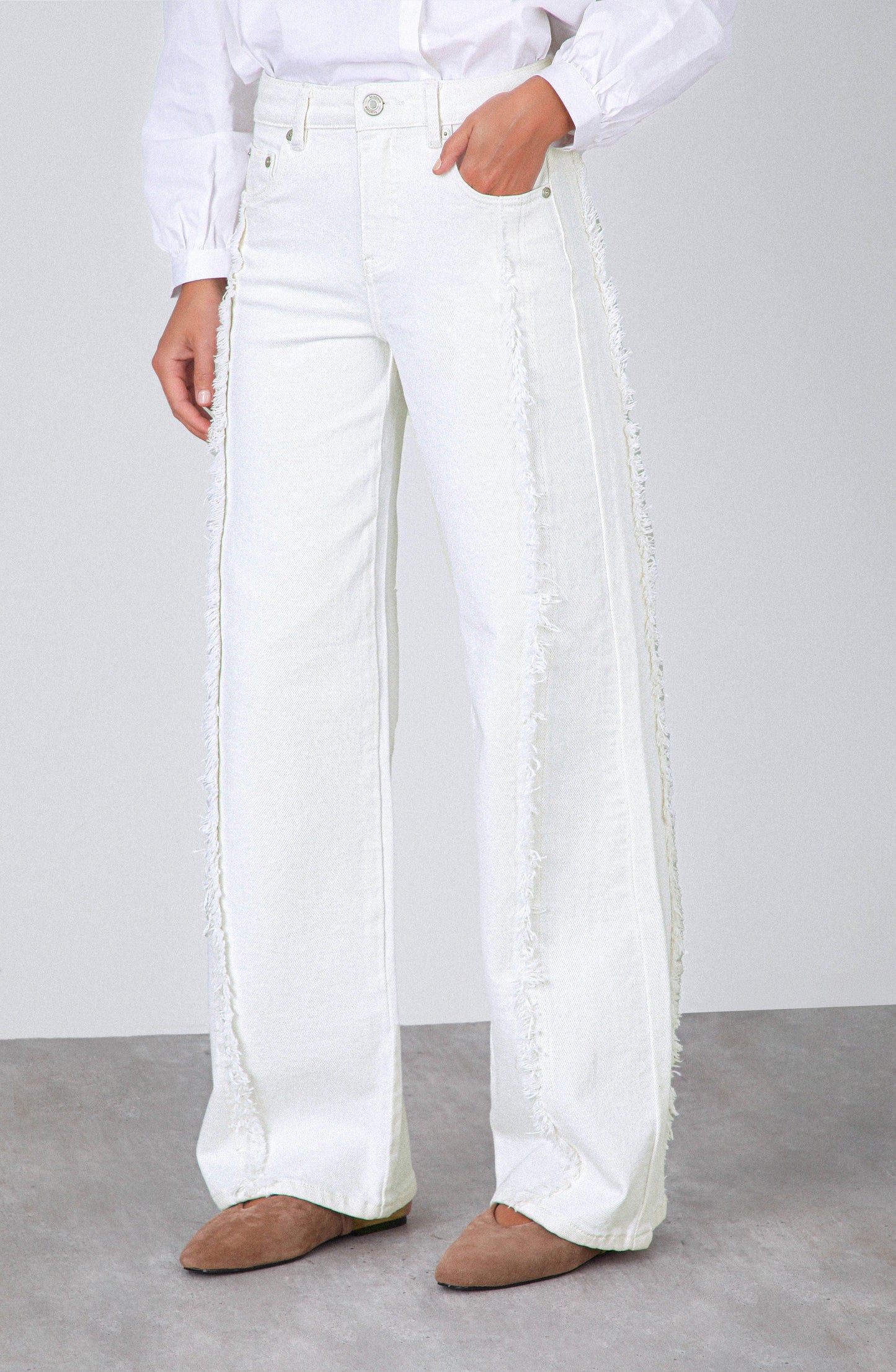 White Fringe Pants