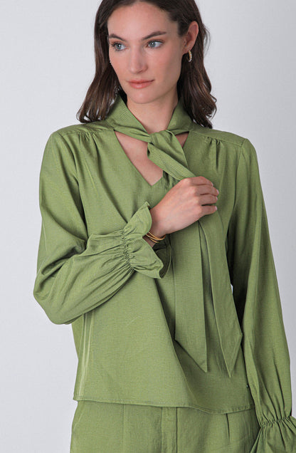 Green Tie Blouse