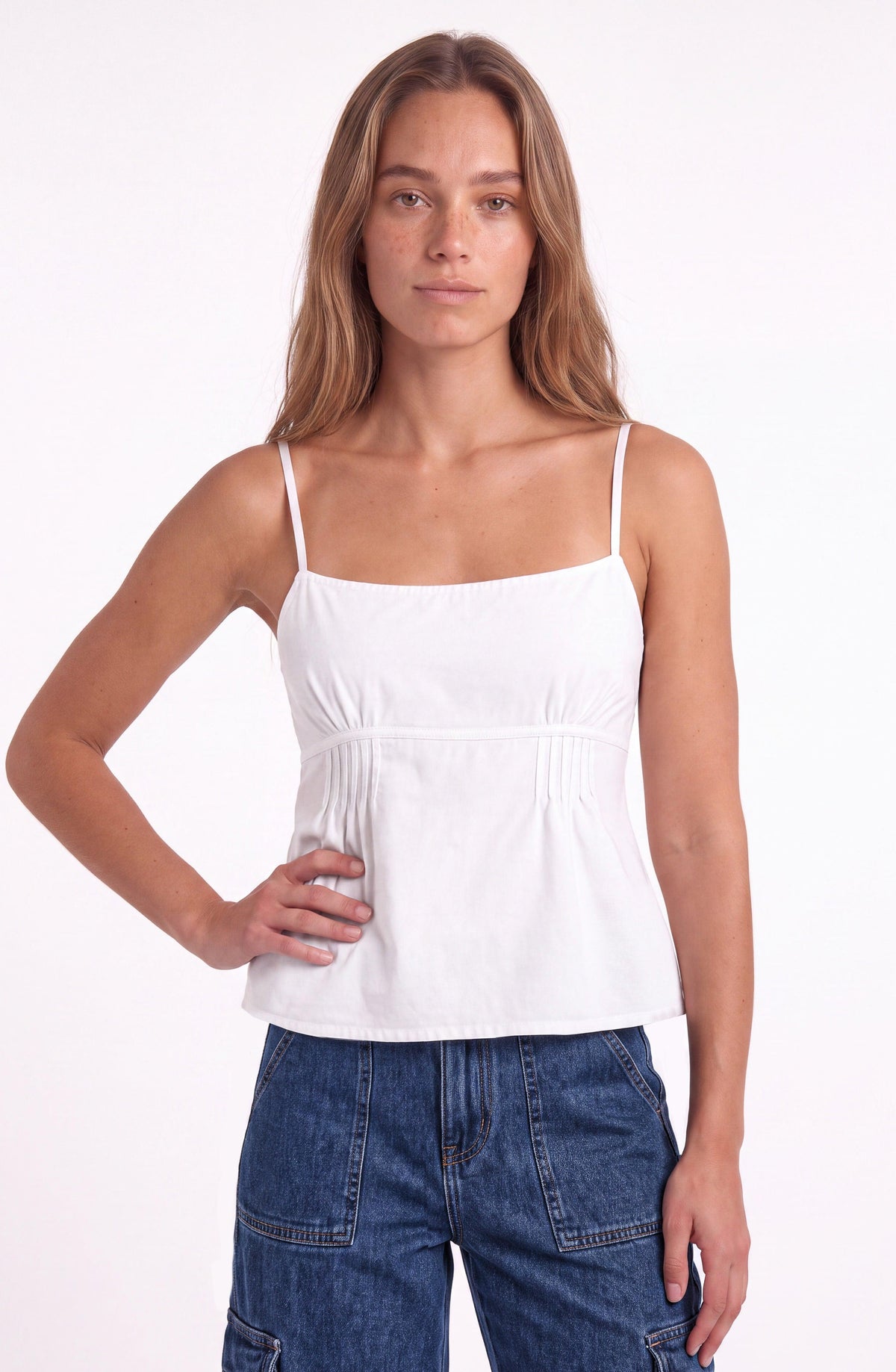 White Pleated Neckline Top