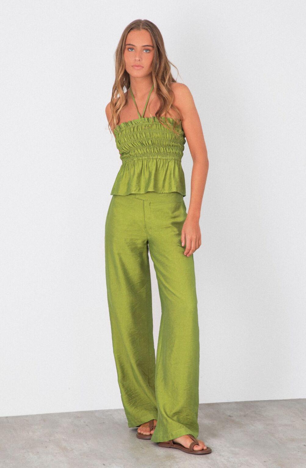 Pistachio Linen Strapless Top