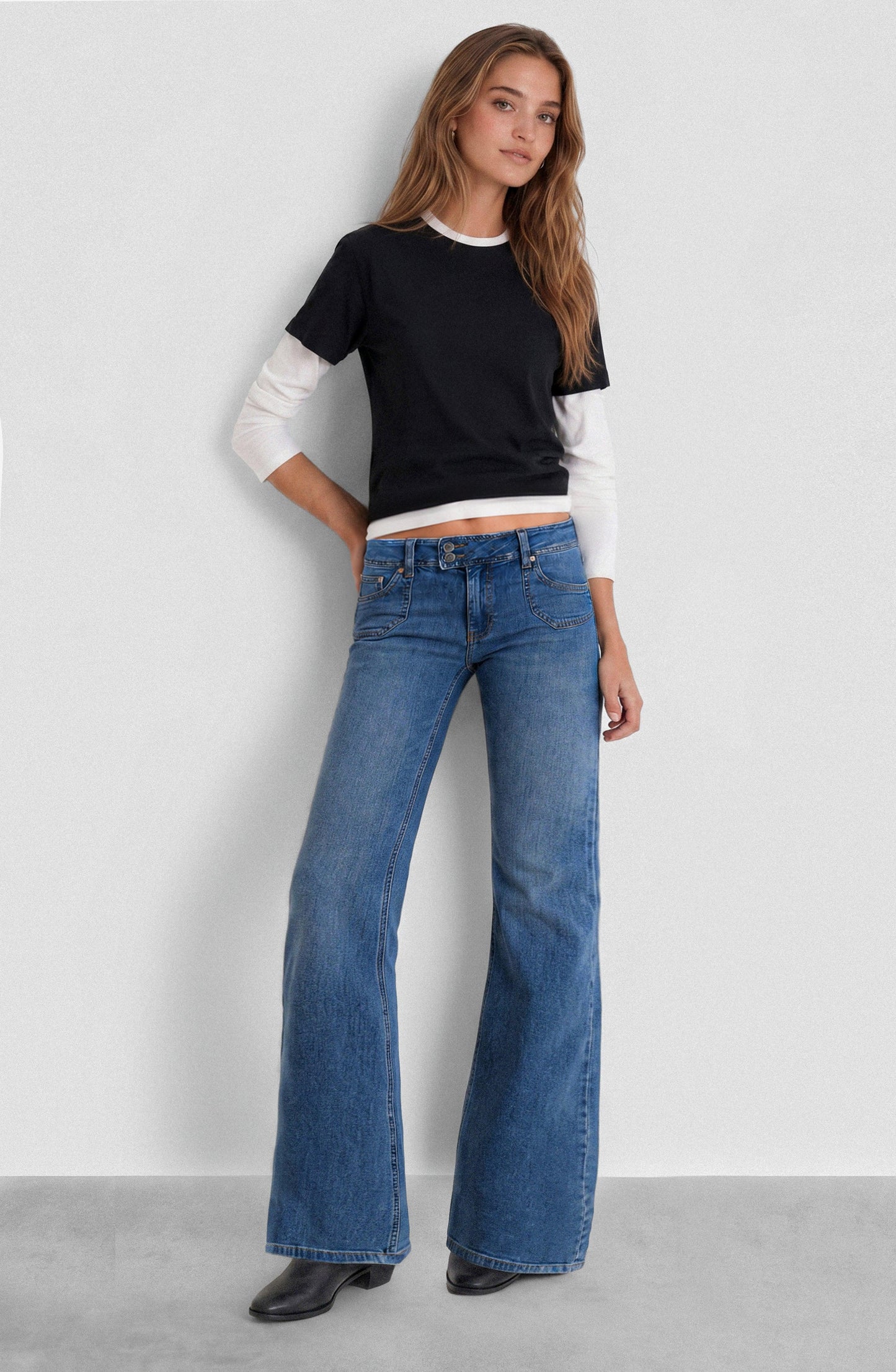 Blue Button Waistband Pants