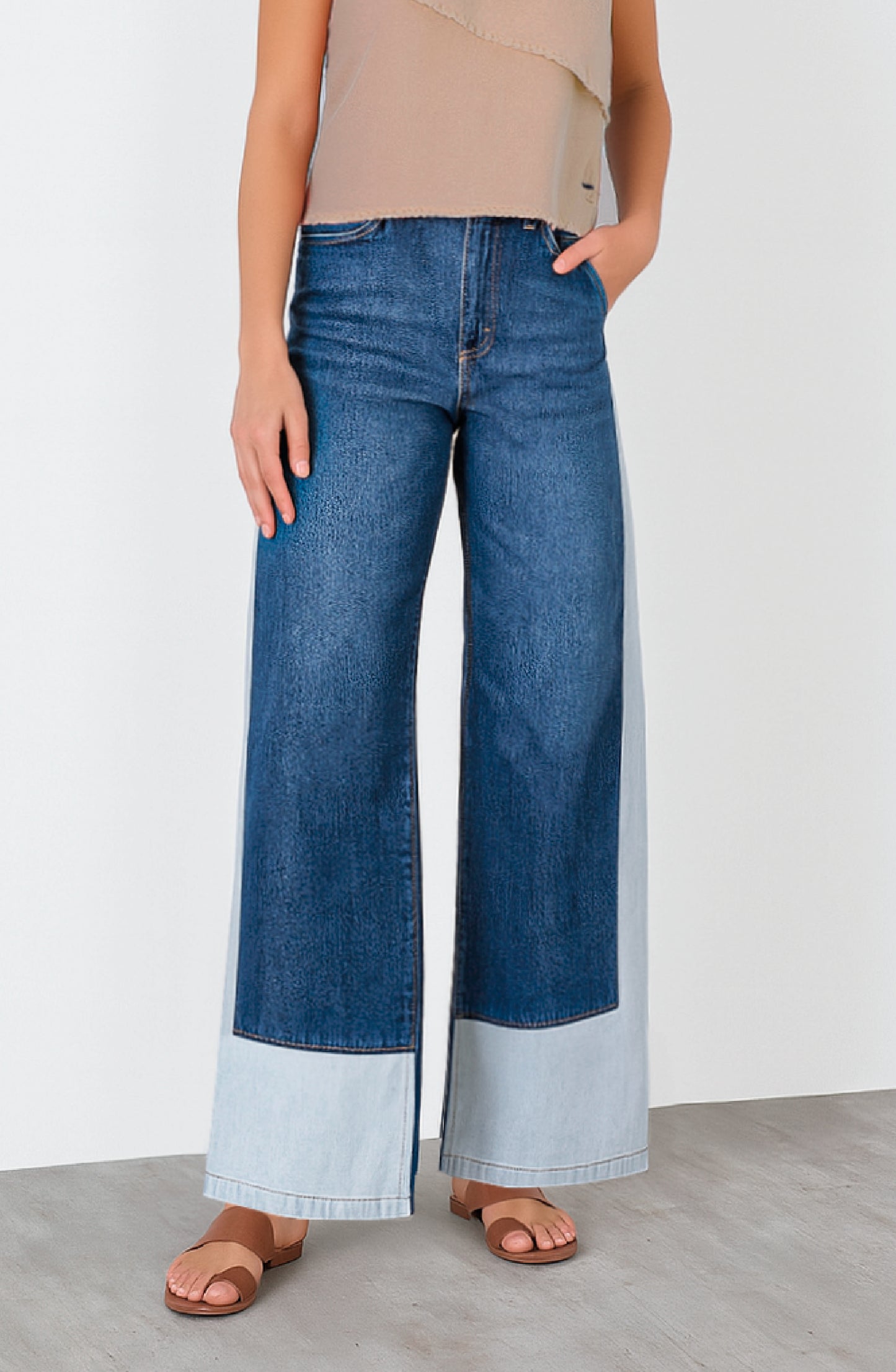Bicolor Pants with White Stripe