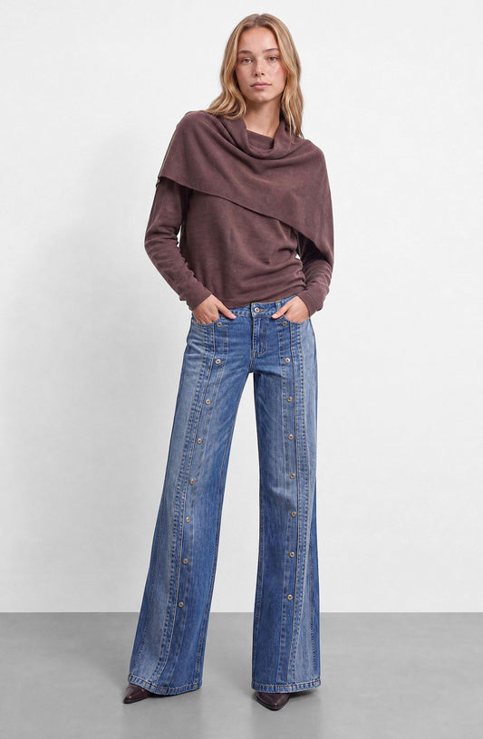 Blue Front Button Pants