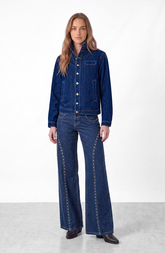 Blue Studded Cutout Pants